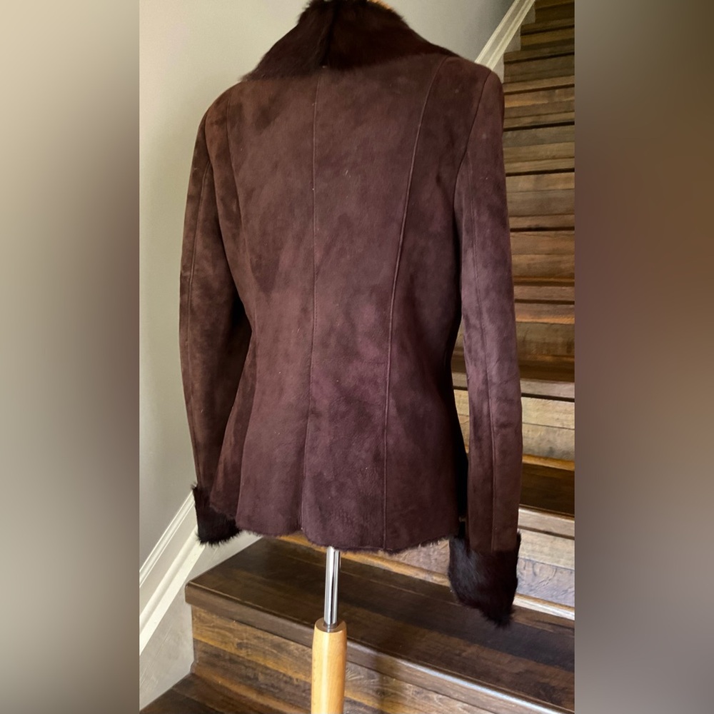 Soft Real Fur Warm Dark Chocolate Brown Embellished Shearling Jacket Med/10/12 - Picture 9 of 12